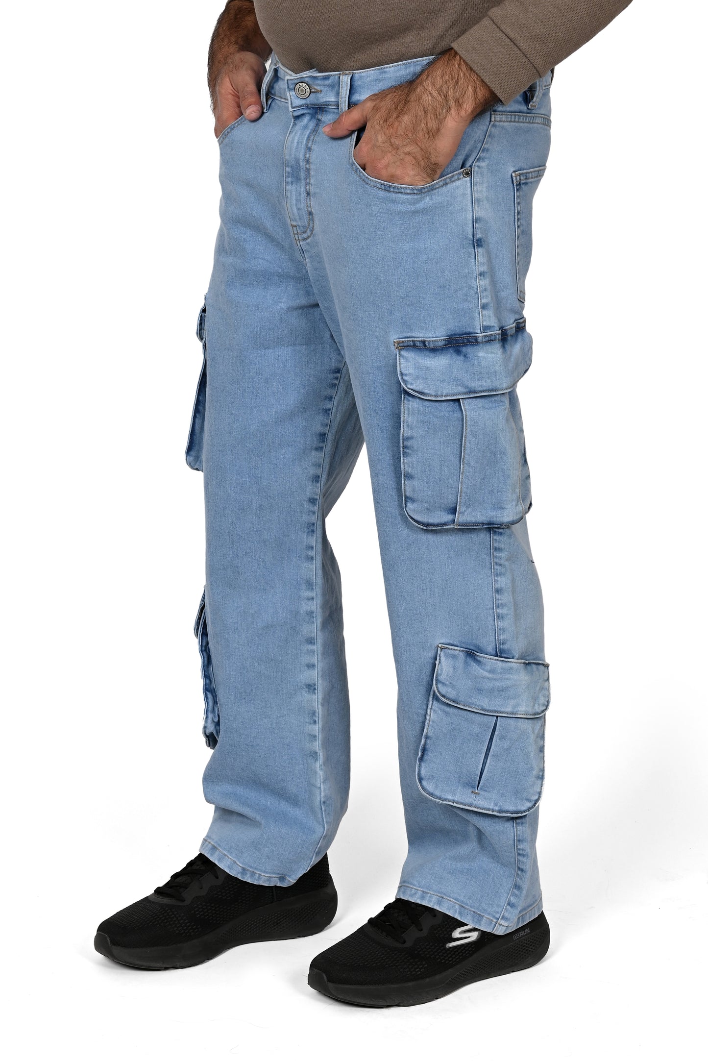 Men's Light Wash Cargo Denim Jeans