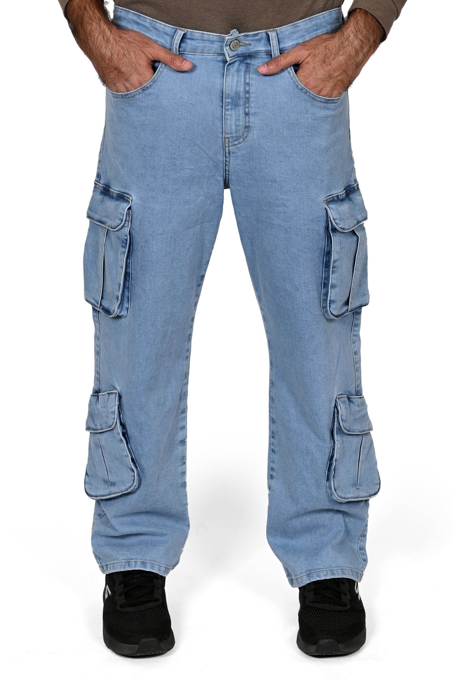 Men's Light Wash Cargo Denim Jeans