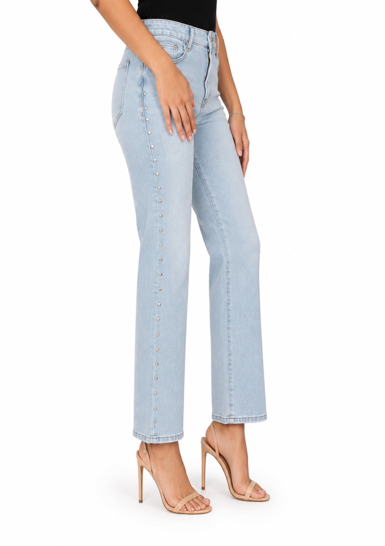 Ladies’ Light Wash Straight Fit Denim with Studs