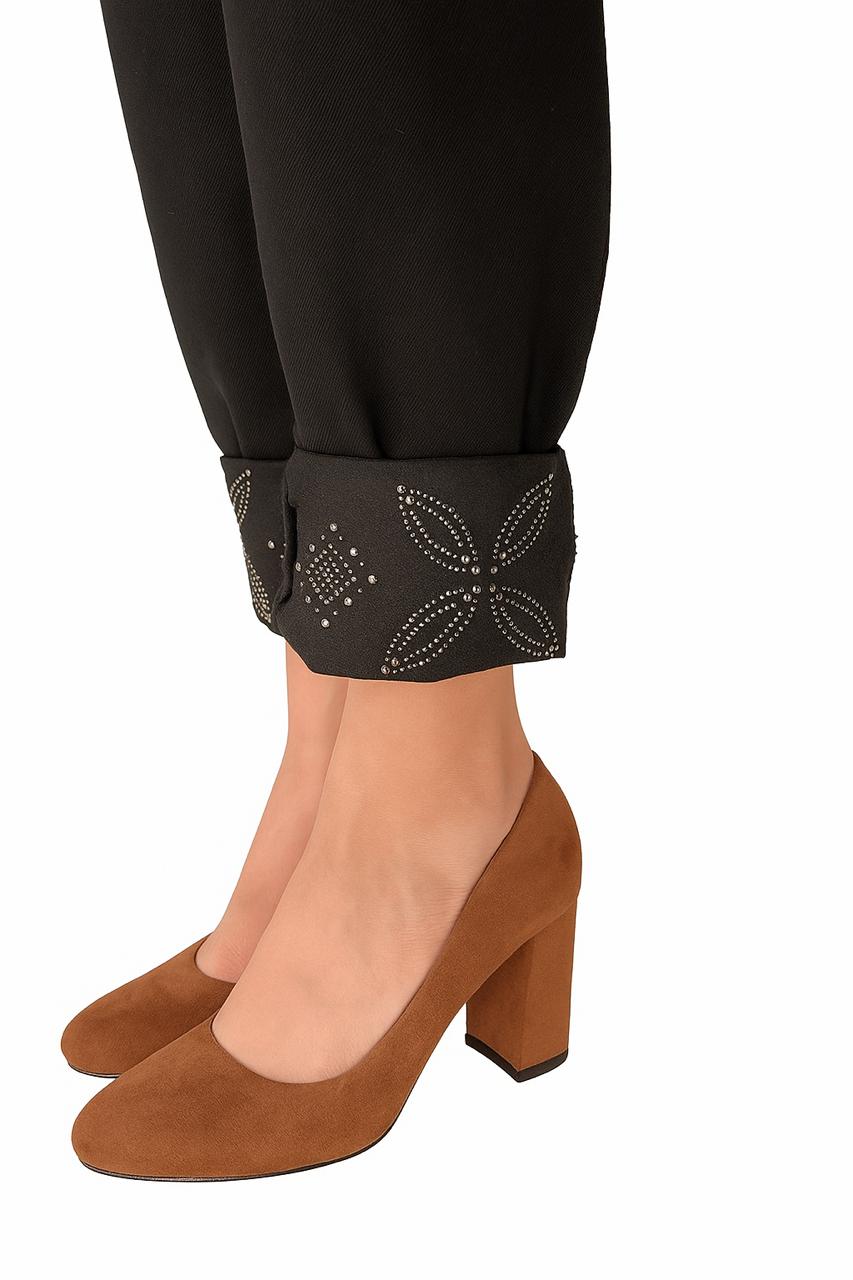 Revaroh Women’s Black Straight Fit Stretch Pants with Embellishments