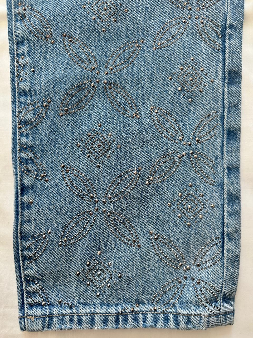 Ladies’ Straight-Fit Denim – Fully Embellished with black Rhinestones