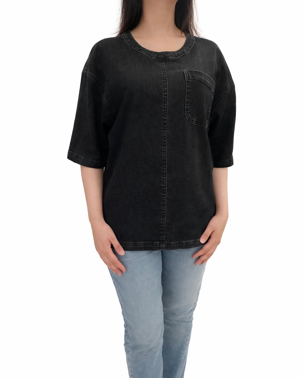 Ladies Knit Denim T-shirt ( Black )