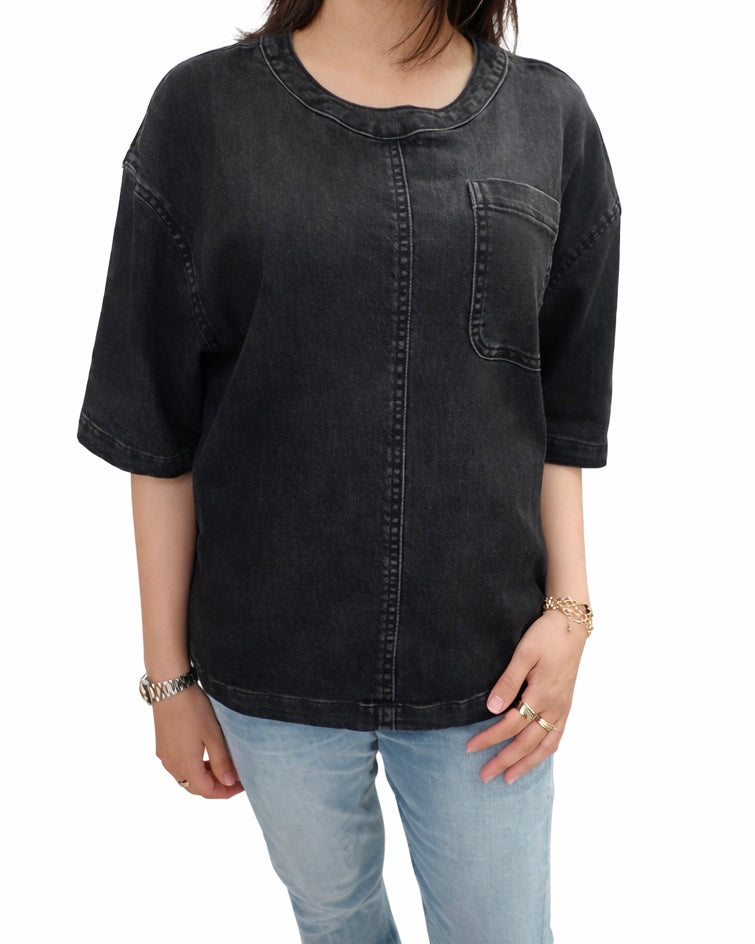 Ladies Knit Denim T-shirt ( Black )