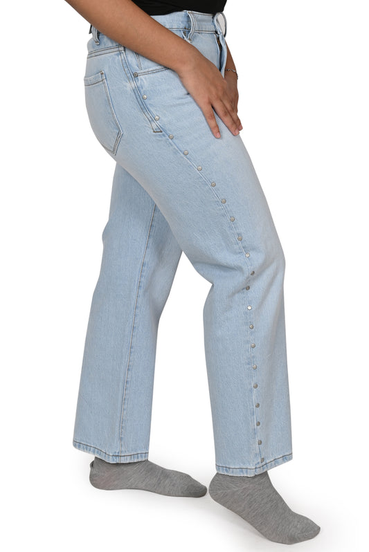 Ladies’ Light Wash Straight Fit Denim with Studs