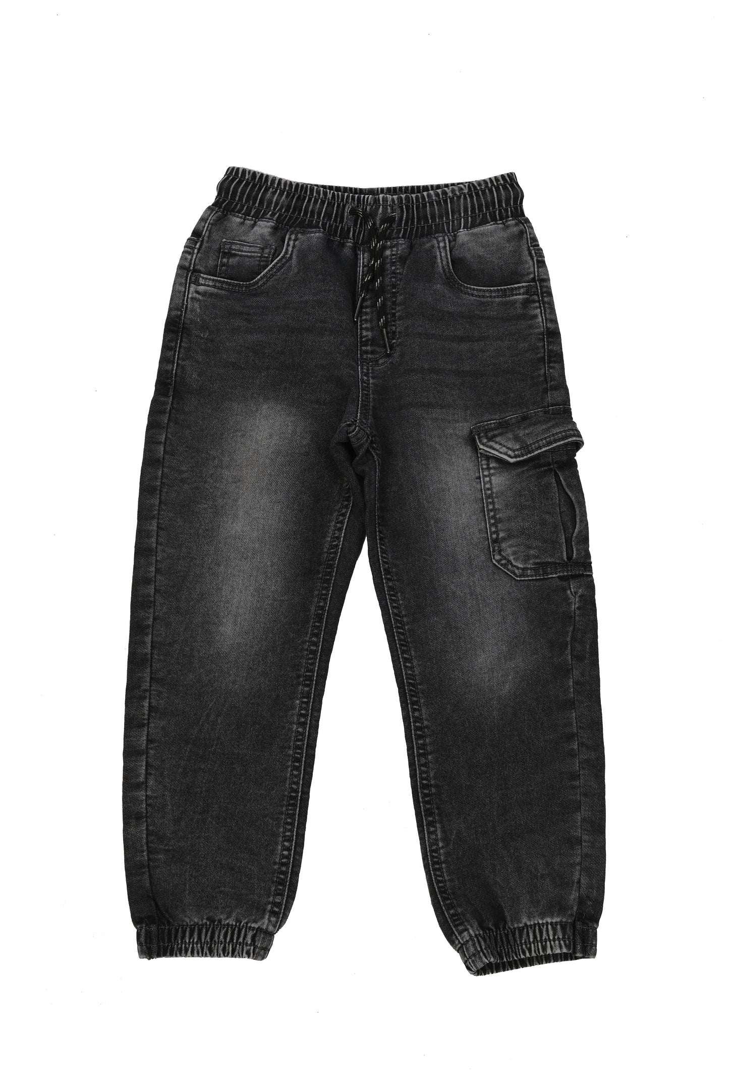 Kids' Black Cargo Knitted (Dobby) Denim Jeans
