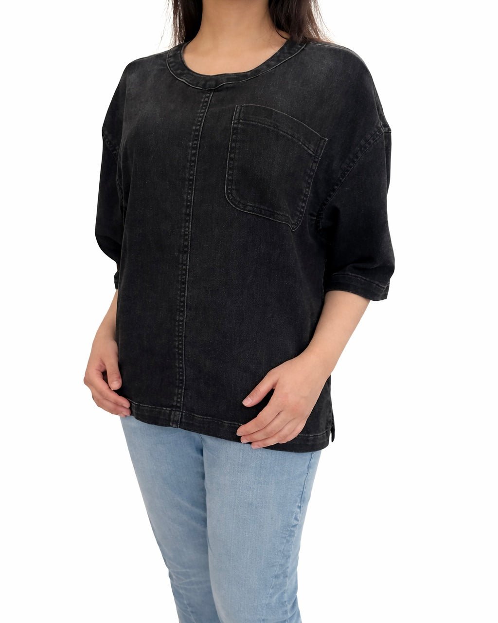 Ladies Knit Denim T-shirt ( Black )