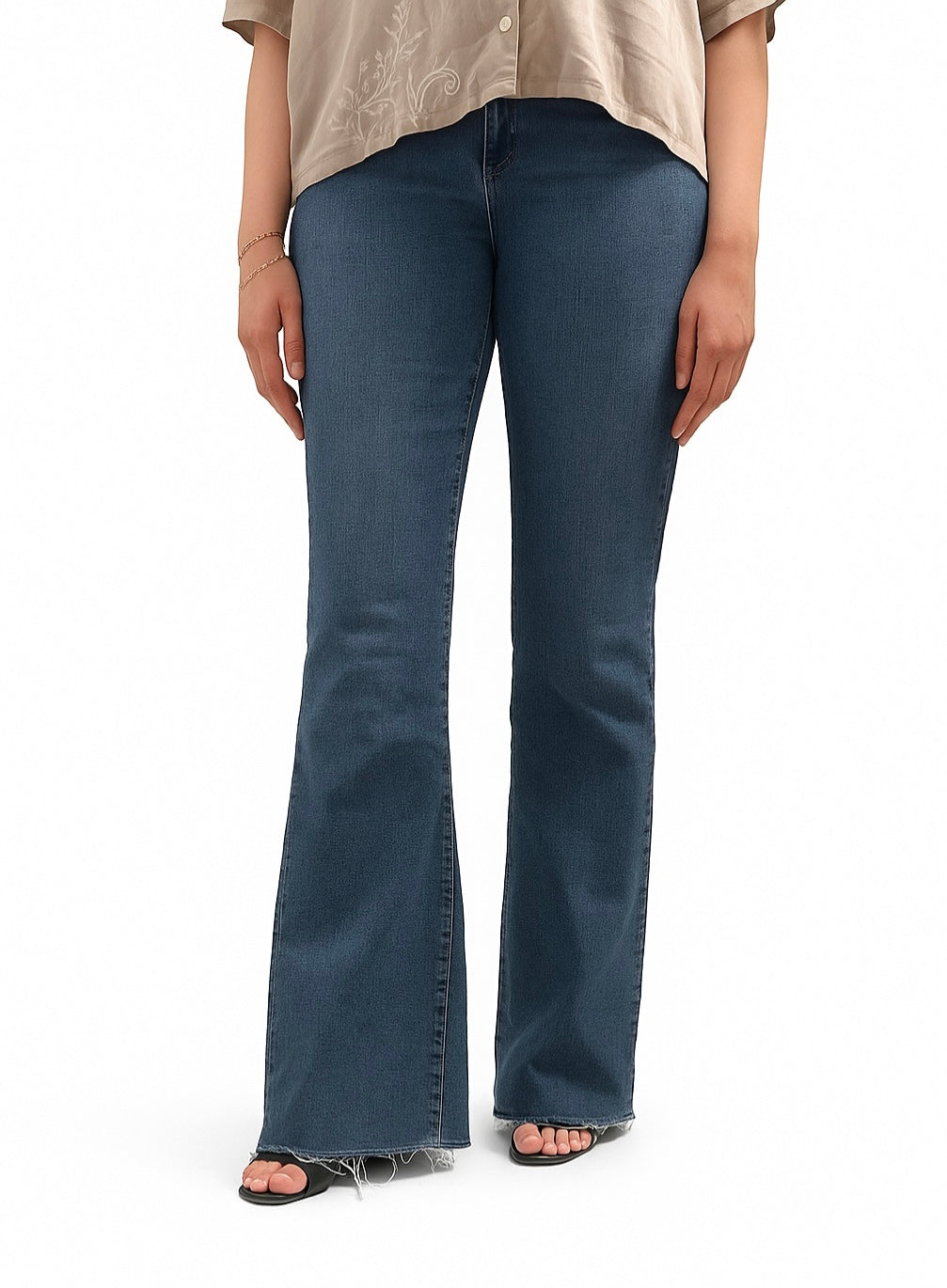 Ladies Flared Jeans with Raw Hem