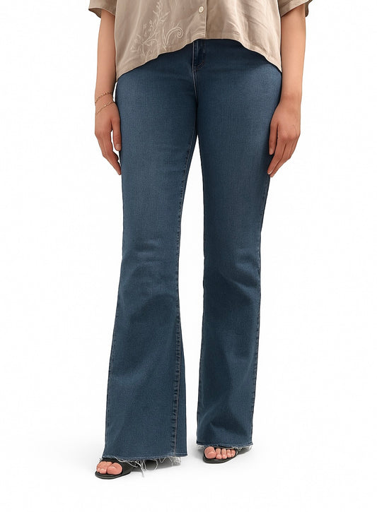Ladies Flared Jeans with Raw Hem