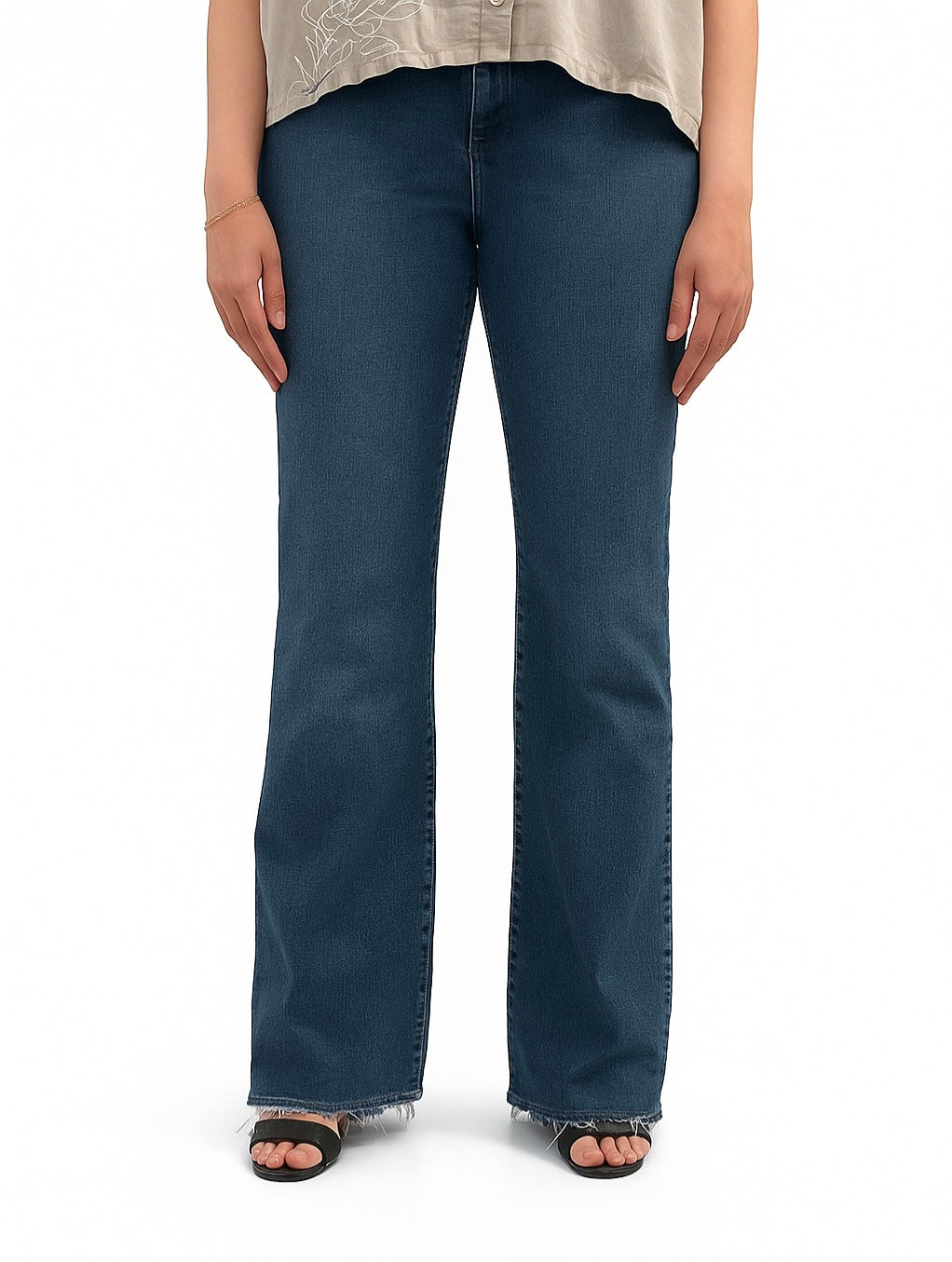 Ladies Flared Jeans with Raw Hem