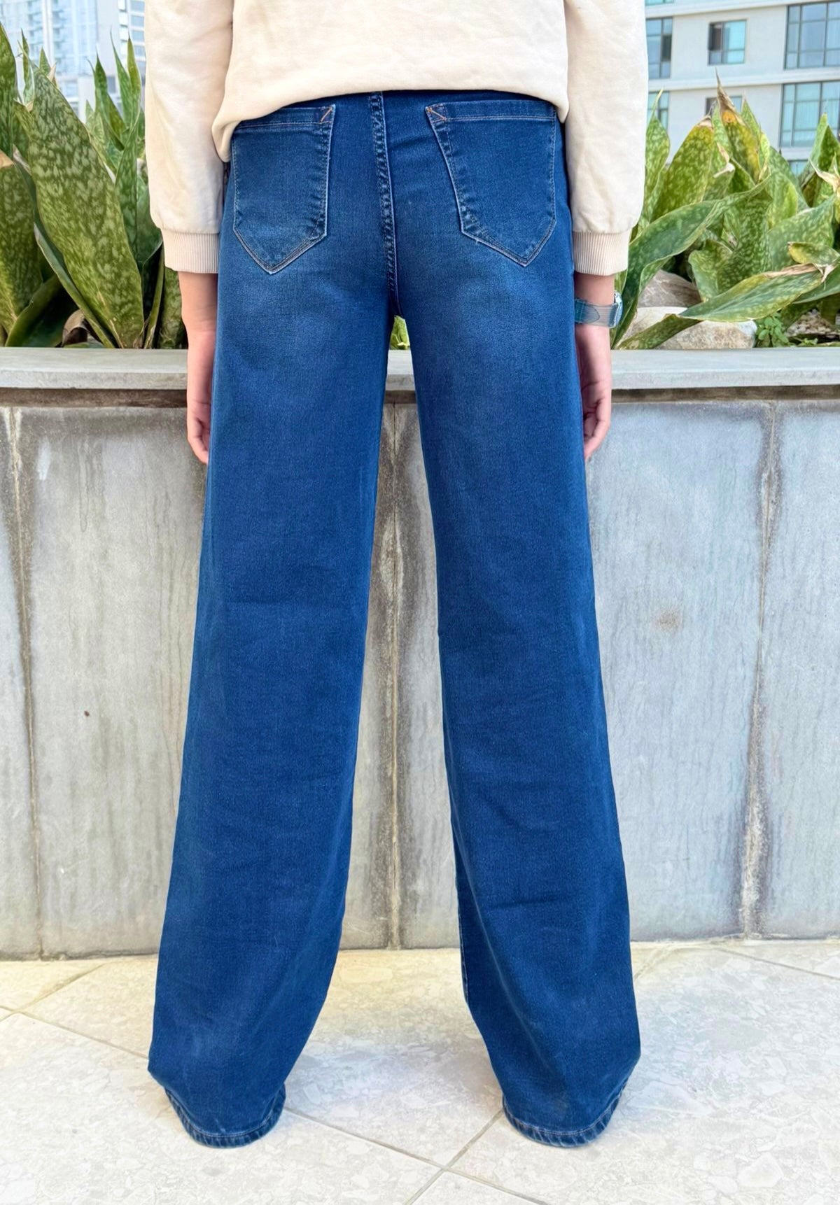 Ladies Knit Denim Wide Leg ( Dark wash )