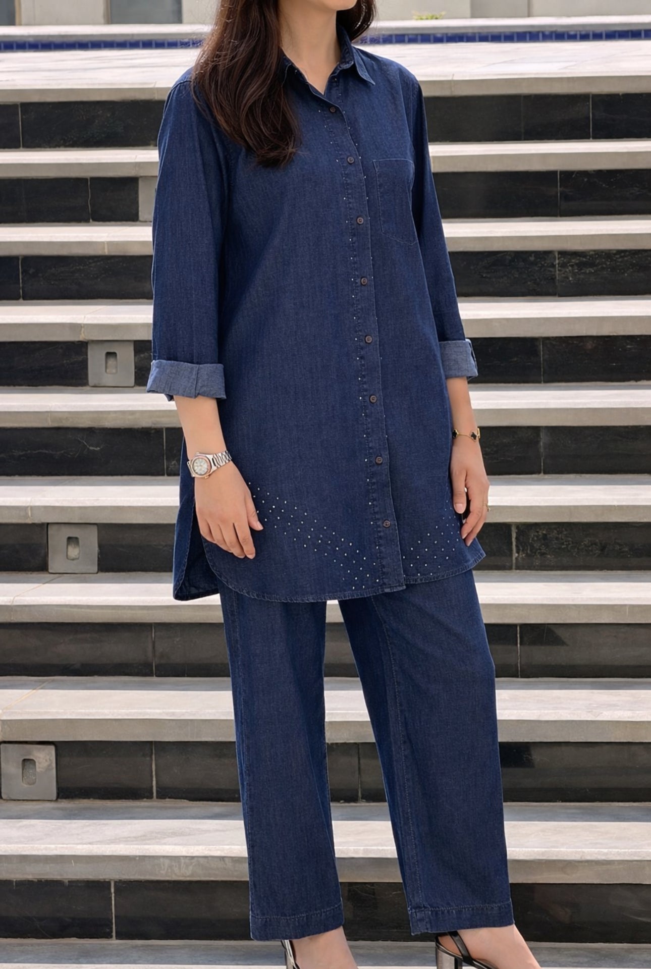 Ladies Lightweight Co-ord Set (Dark Blue)