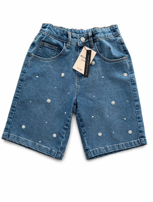 Girls Denim Shorts with Pearls