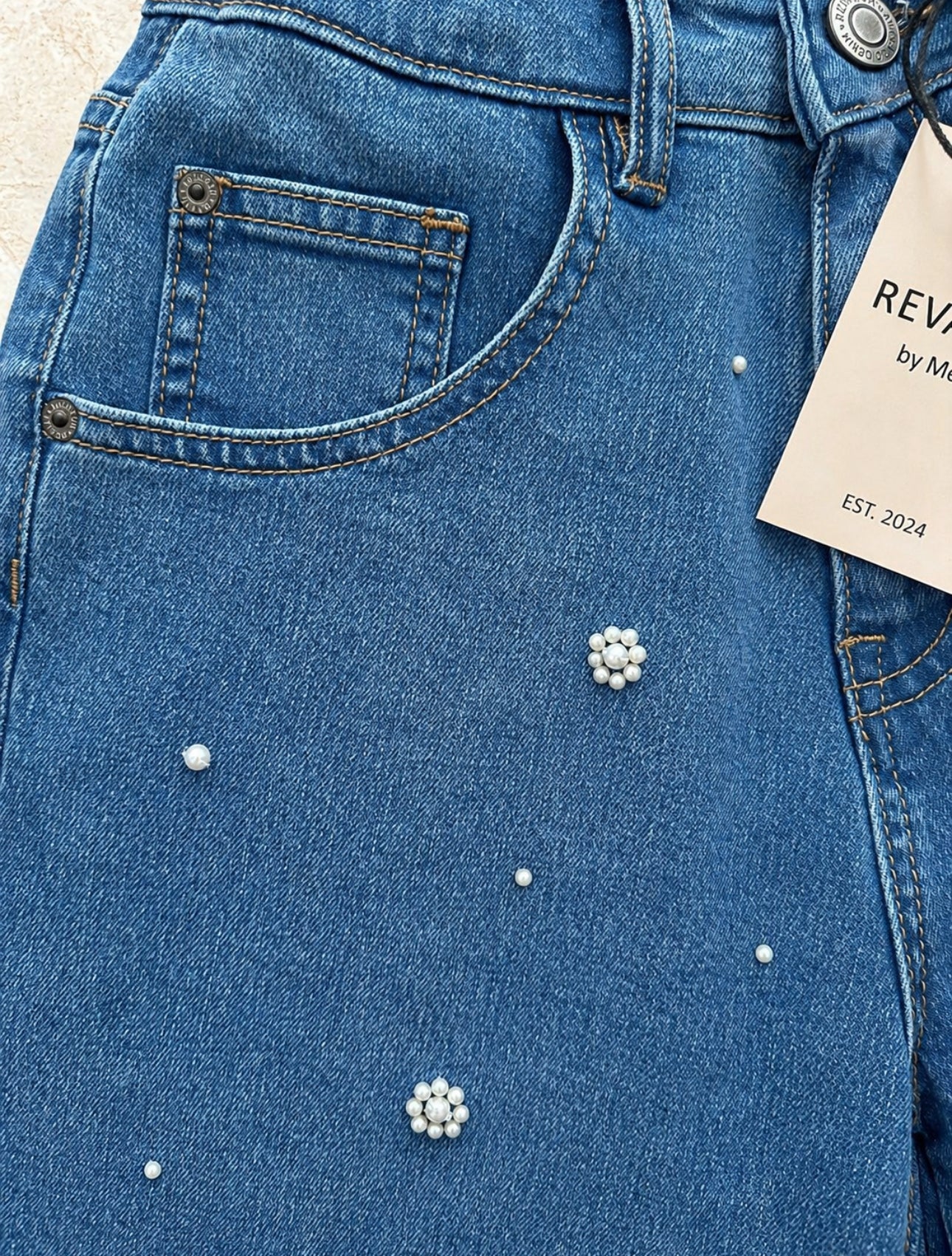 Girls Denim Shorts with Pearls