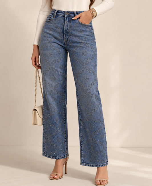 Ladies’ Straight-Fit Denim – Fully Embellished with black Rhinestones