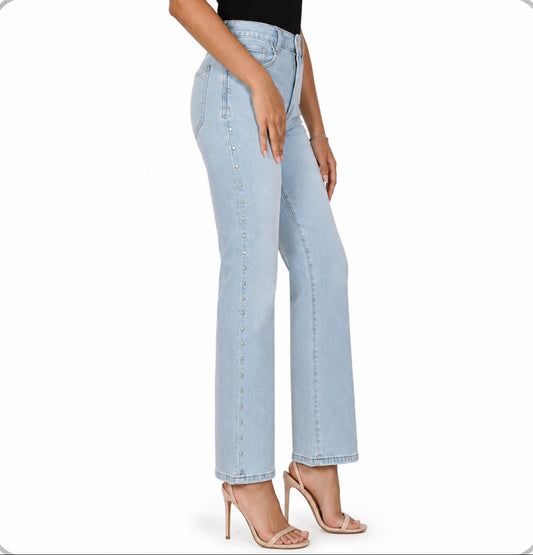 Ladies’ Light Wash Straight Fit Denim with Studs