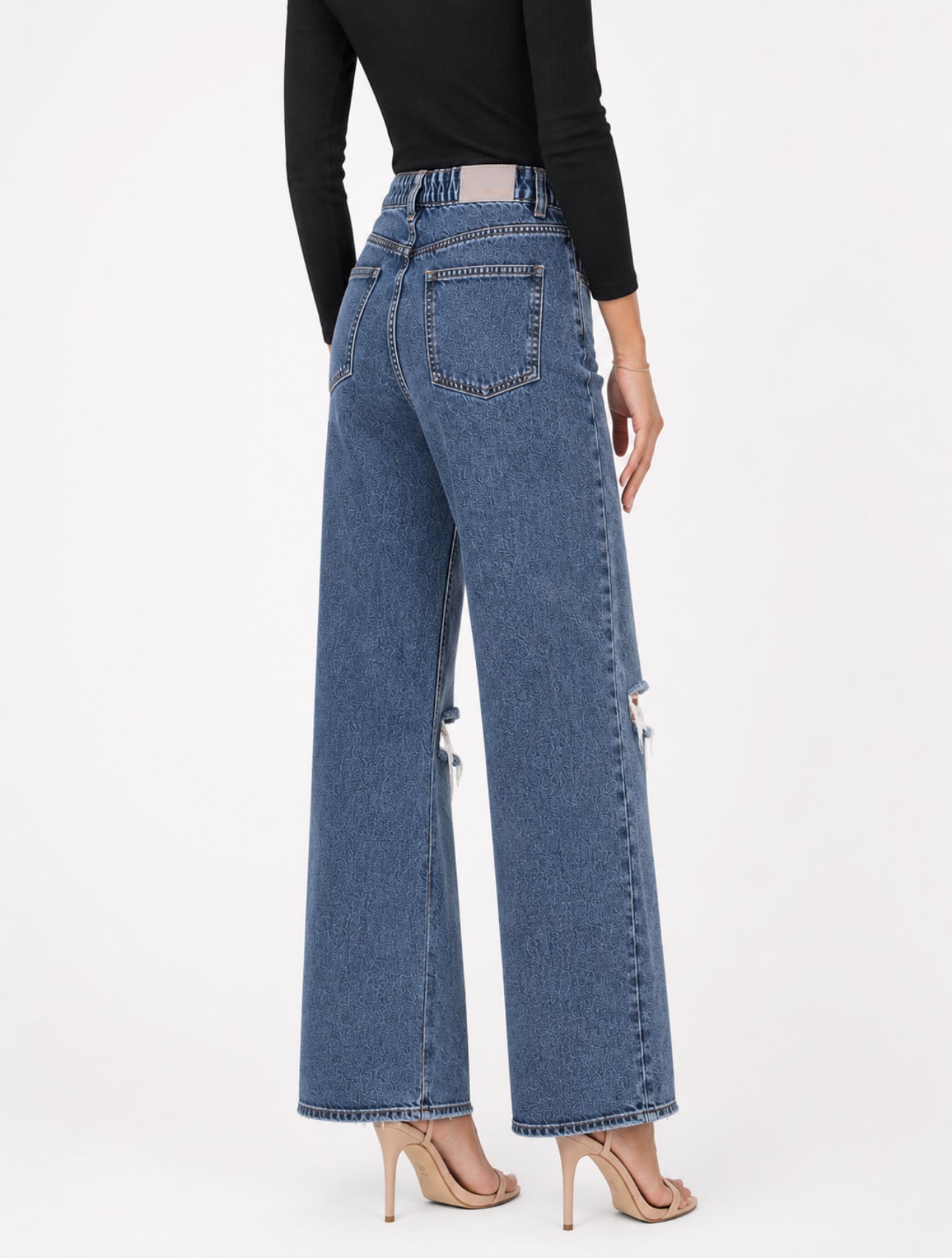 Ladies’ Wide-Leg Acid Wash Ripped Denim