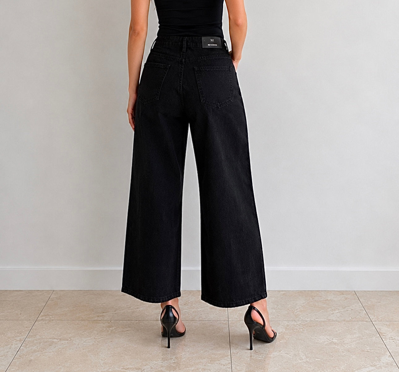 Ladies Black Baggy Fit Jeans with Patches.