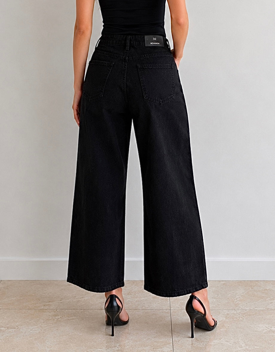 Ladies Black Baggy Fit Jeans with Patches.
