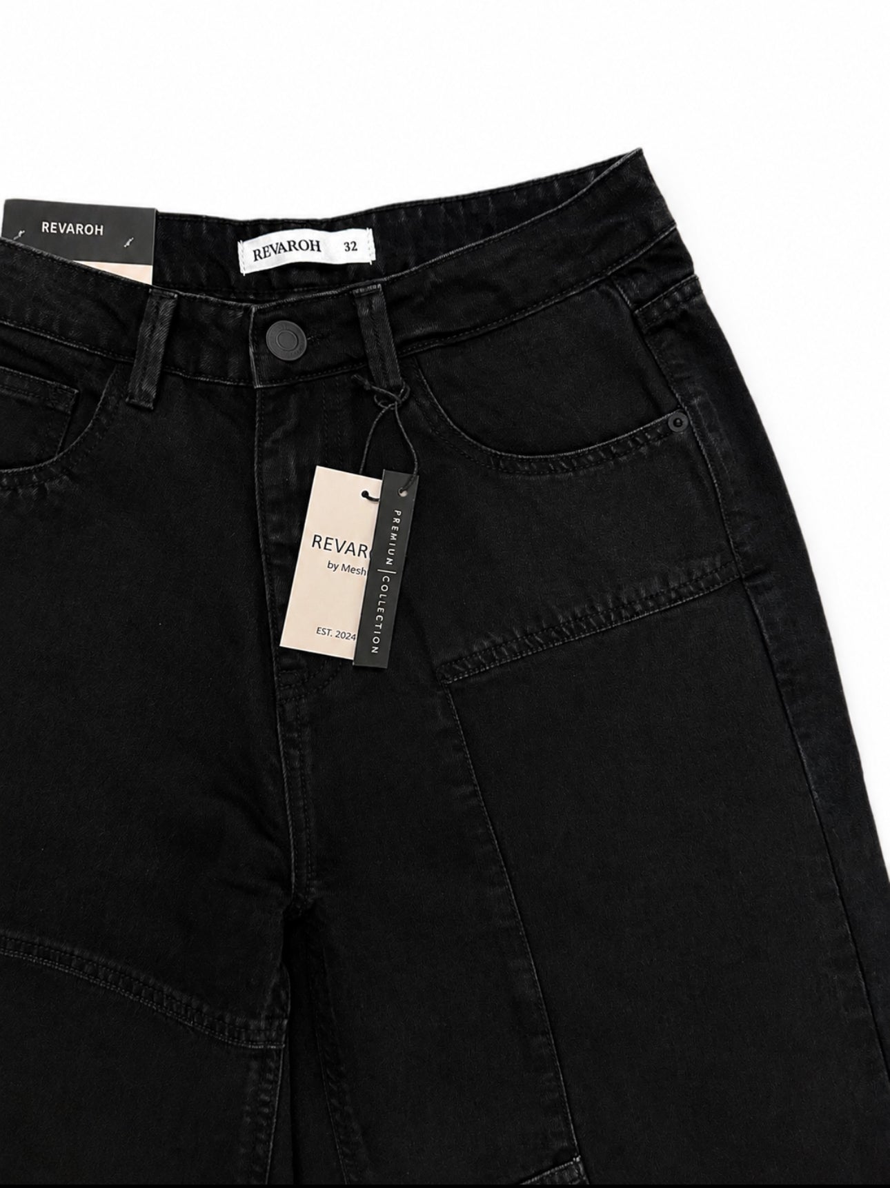 Ladies Black Baggy Fit Jeans with Patches.
