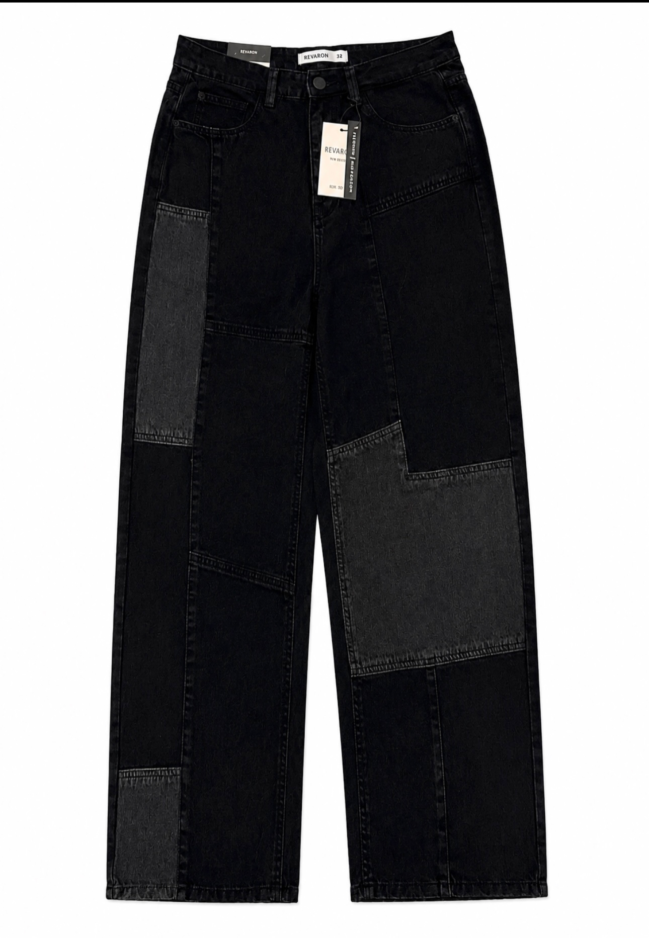 Ladies Black Baggy Fit Jeans with Patches.