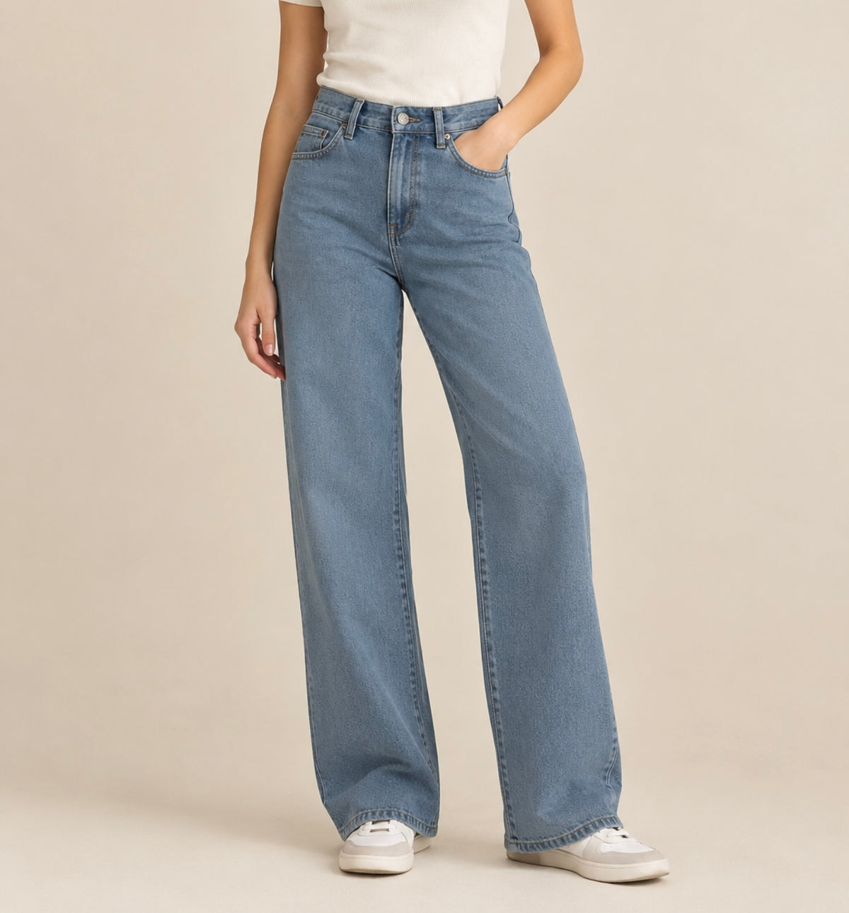 Ladies Light Blue Wide Leg