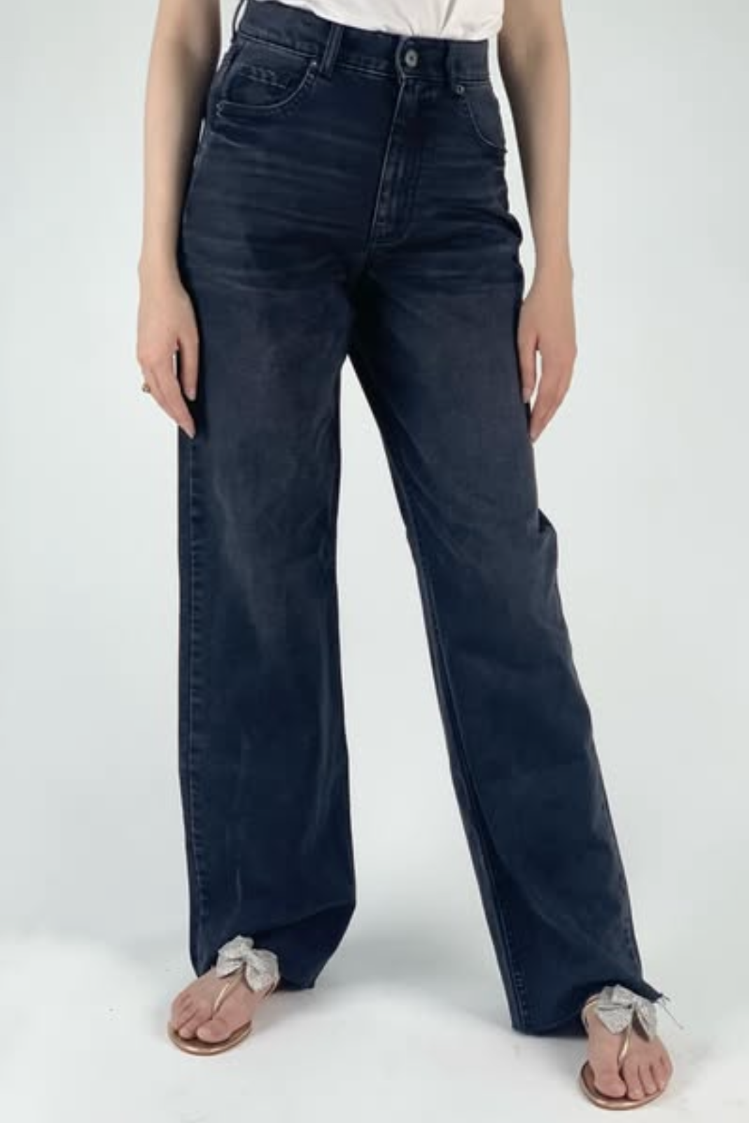 Women wide leg full length jeans Dark Wash