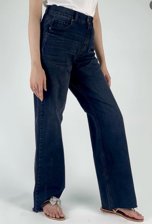 Women wide leg full length jeans Dark Wash