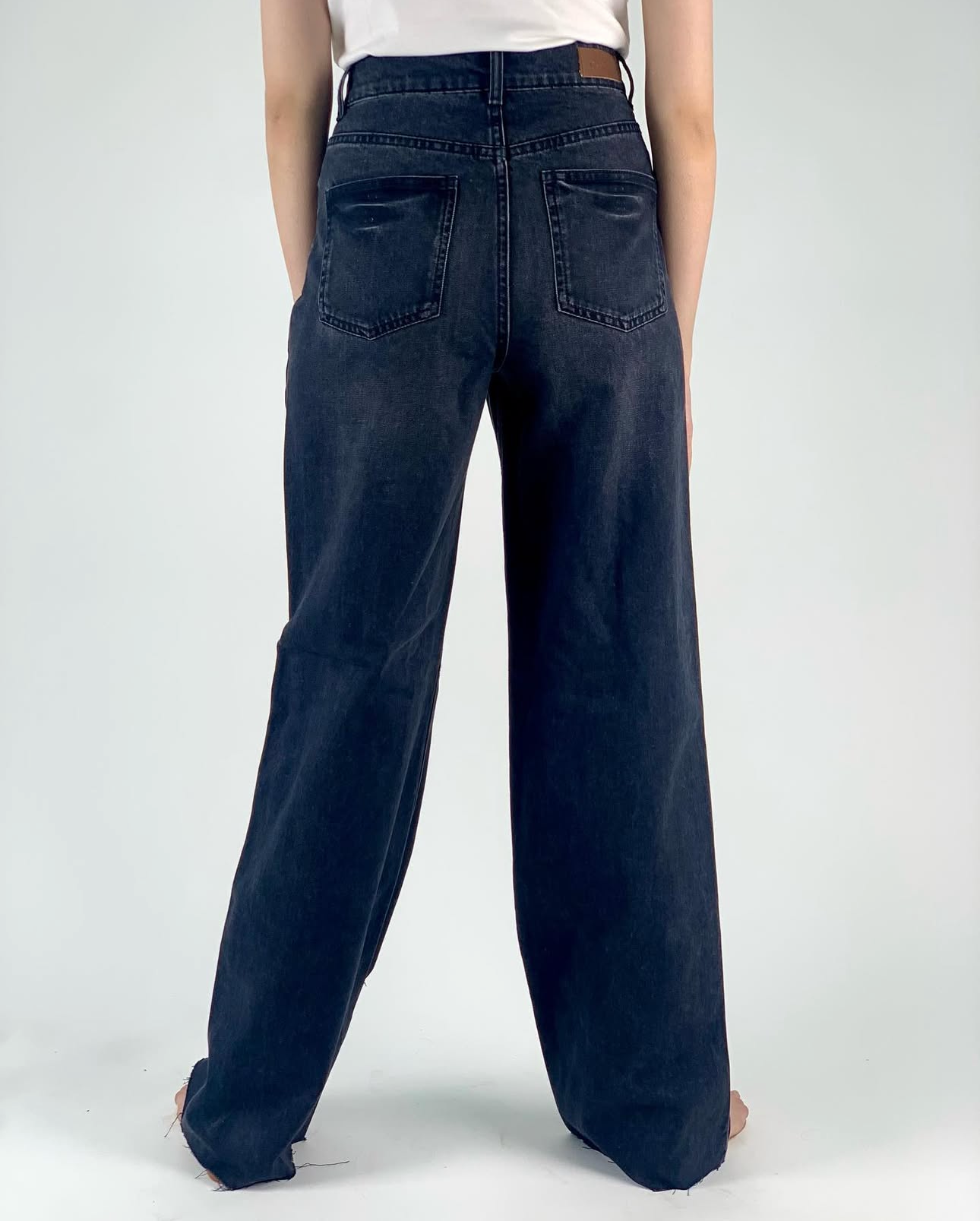 Women wide leg full length jeans Dark Wash