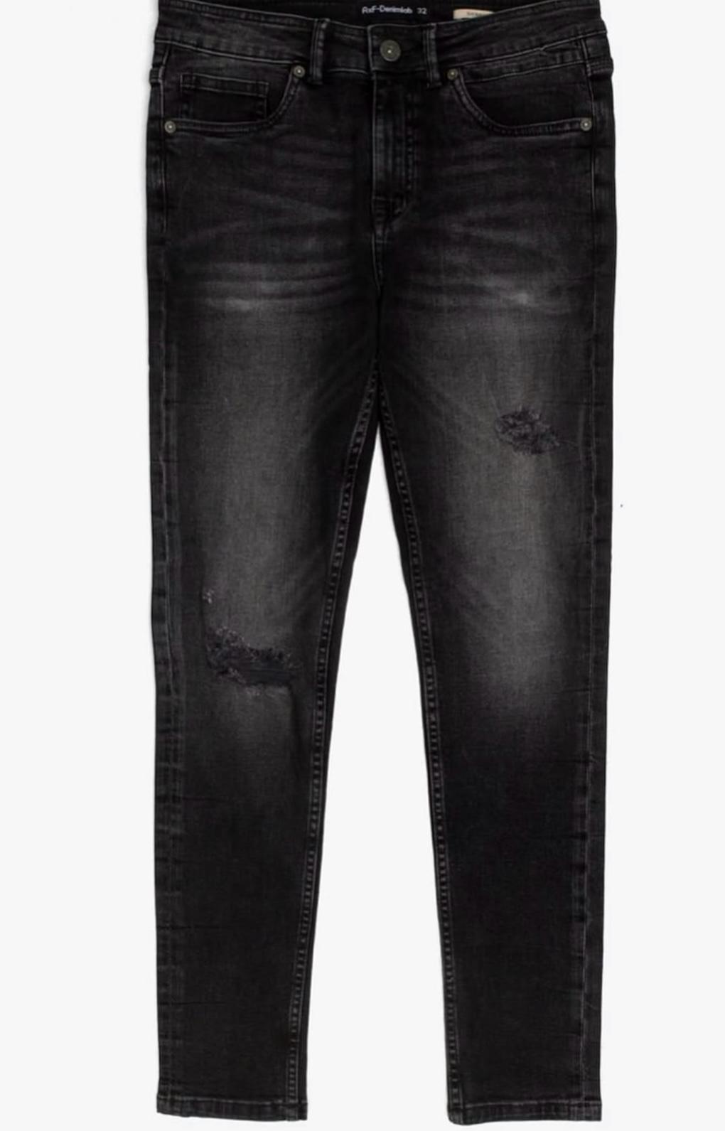 Men's Skinny Fit Jeans – Black Wash with blasting effect