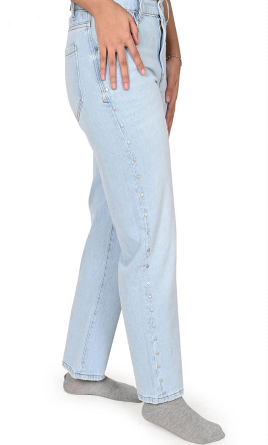 Ladies’ Light Wash Straight Fit Denim with Studs