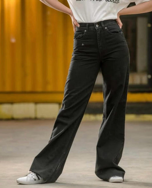 Ladies' Wide Leg Black Denim Jeans