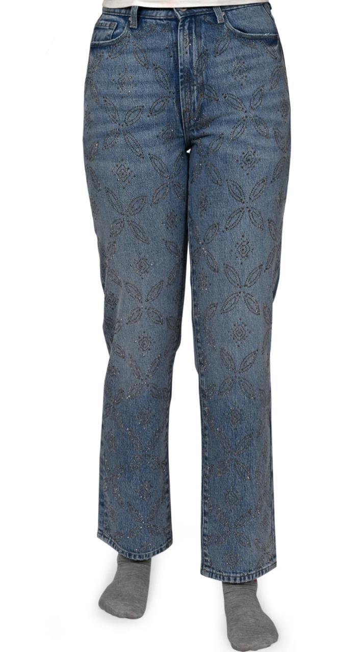 Ladies’ Straight-Fit Denim – Fully Embellished with black Rhinestones